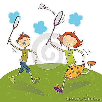 Kids Playing Badminton Royalty Free Stock Ph