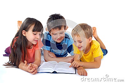 Kids reading book together