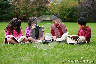 Kids Reading Outside