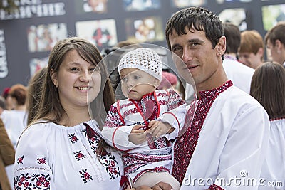 Kiev, Ukraine - August 24, 2013 Celebration of Independence day, beautiful young family