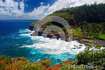 Kilauea lighthouse bay on a sunny day in Kauai