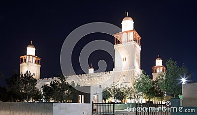 King Hussein Bin Talal mosque in Amman (at night), Jordan