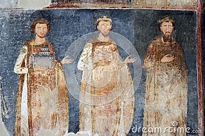 Kongene Stefan Radoslav, Stefan Vladislav og Stefan Prvovenčani, freske fra klosteret Mileševa nær Prijepolje i Serbia © Pajche | Dreamstime.com