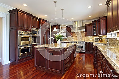 Kitchen with cherry wood cabinetry