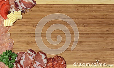 Kitchen chopping board as a background for a menu