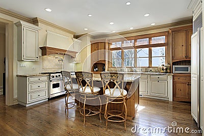 Kitchen with granite counter island