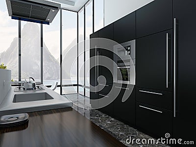 Kitchen interior with black appliances