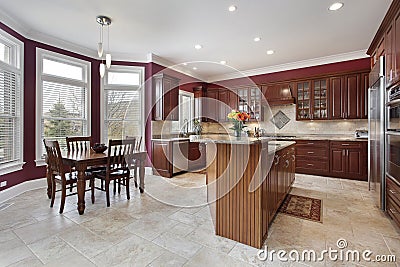 Kitchen with maroon walls