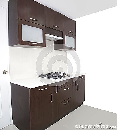 Kitchen with white wall painting