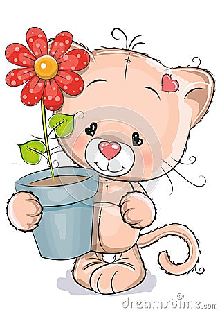 Kitten With Flower Stock Vector - Image: 57866954