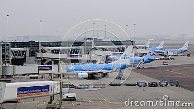 Amsterdam, Netherlands: KLM planes being loaded at Schipol airport
