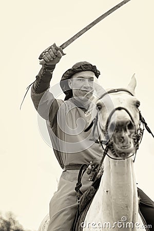 Knight on a horse, sepia