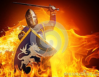 Knight with a sword in flame