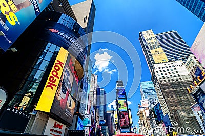 Kodak sign and billboards of Times Square along Broadway.