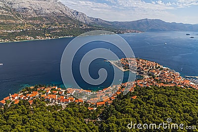 Korcula old town aerial photo