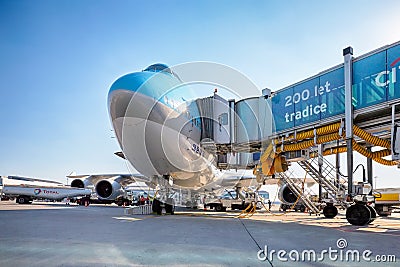 Korean Air Boeing 747 on the aircraft parking stand in Vaclav Ha