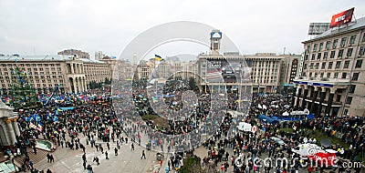 KYIV, UKRAINE: Top view of the thousands people in the crowd of anti-government demonstration during the week of protest