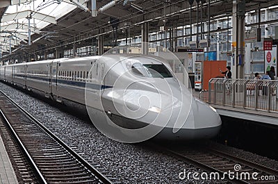 KYOTO, JAPAN - AUGUST 14: Shinkansen train waits for departure ar rail terminal in Japan on August 14, 2012