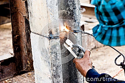 Labor welding pile concrete