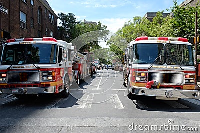 Ladder truck and pumper truck at Philly Collapsed