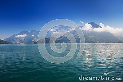 Lake Lucerne and Swiss mountains in Swiss Knife valley in Brunnen, Switzerland