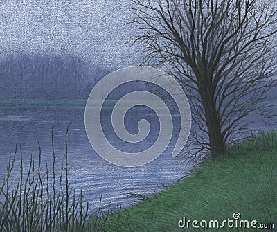 Lake with tree drawing