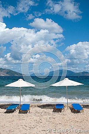 Landscape with beach and parasols