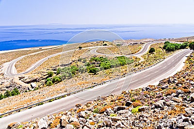 Landscape, road and sea at south side of Crete island