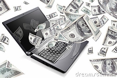 Laptop with 100 Dollars, Earn Money
