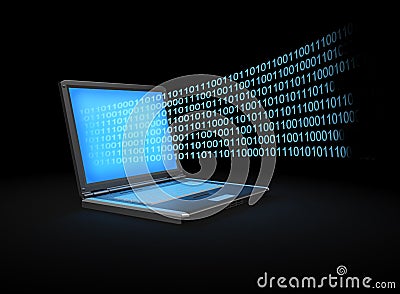 Laptop with a binary stream of data