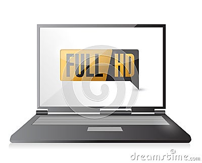 Laptop with Full HD. High definition button.