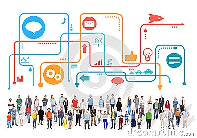 Large Group of Multiethnic People with Social Media Symbols