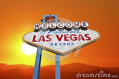 Las Vegas Welcome Sign with Desert Sunset