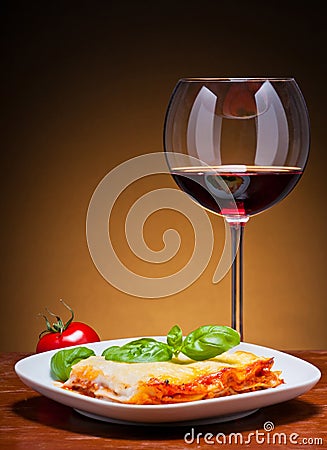 Lasagna and red wine