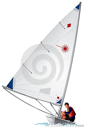 Laser Class sailboat vector illustration, sailing sport dinghy and 