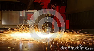 Laser cutting of metal sheet with sparks