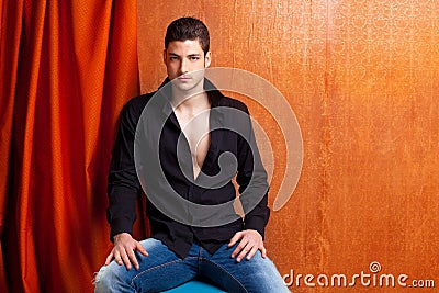 Latin spanish man portrait open black shirt