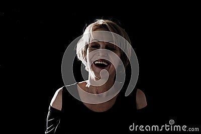 Laughing Woman Against Black
