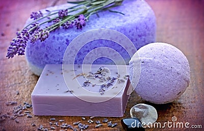 Lavender soap and sponge