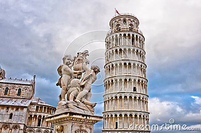Leaning Tower of Pisa with angels statue
