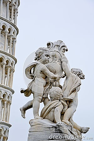 Leaning Tower of Pisa and the fountain of cherubs