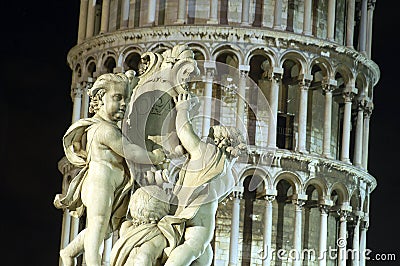 Leaning Tower of Pisa at night.