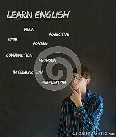 Learn English teacher with chalk background