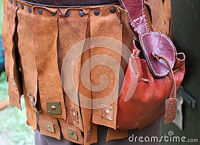 Leather bag for storing the money and coins in the middle ages