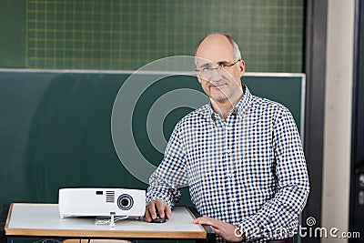Lecturer with a slide projector