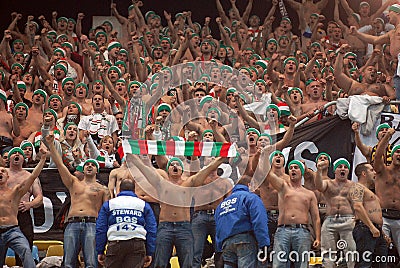 Legia Warsaw football fans cheering