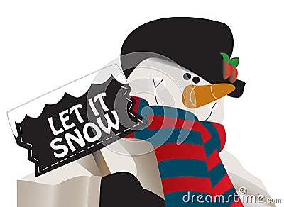 Let it snow! Snowman holding a sign.