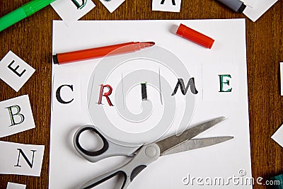 Letter with Crime word on the paper.