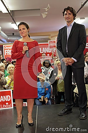 Liberal Party leader Justin Trudeau with Chrystia Freeland