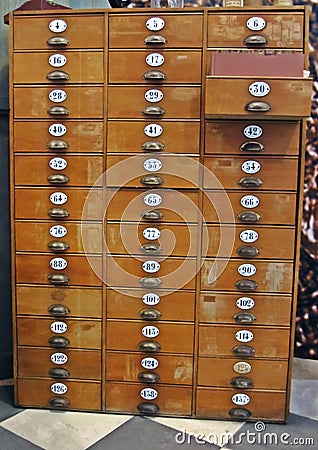Library File Cabinet with Old Wood Card Drawers